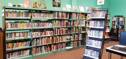 Book shelves inside Trinity Gardens Community Library