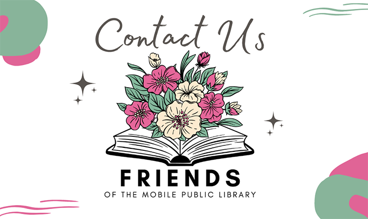 Contact the Friends linked image depicting an open book with flowers blooming from the pages